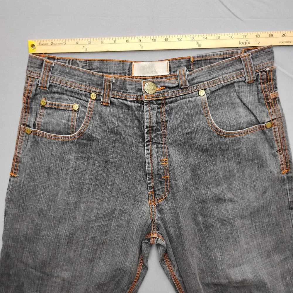 RR Mens Straight Leg Grey Denim Jeans Orange Stitch 42x32 Y2k Baggy